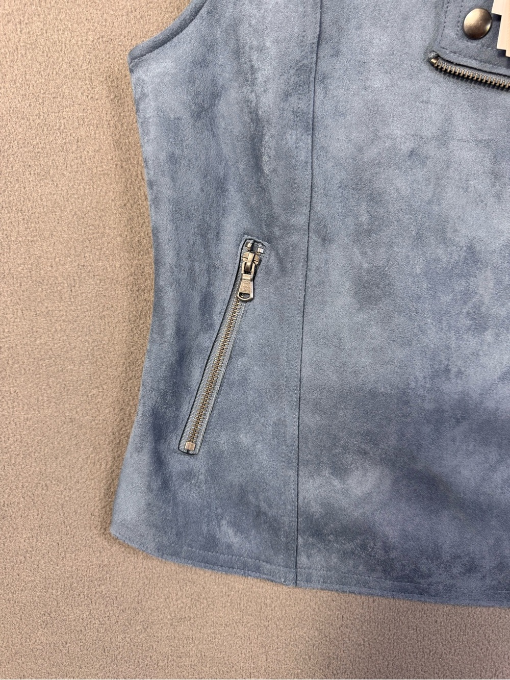 Philosophy Dusty Blue Shadow Faux Suede Sleeveless Moto Vest w/ Zipper, Small - Picture 8 of 16